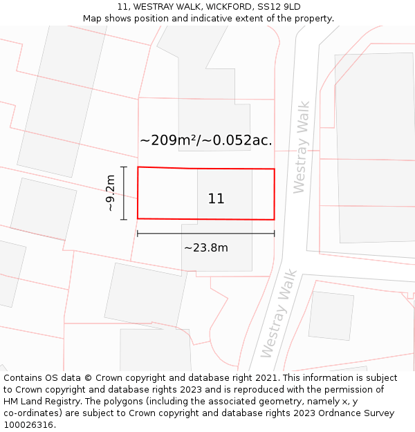 11, WESTRAY WALK, WICKFORD, SS12 9LD: Plot and title map