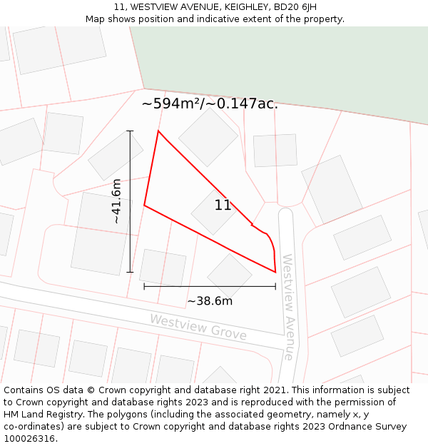 11, WESTVIEW AVENUE, KEIGHLEY, BD20 6JH: Plot and title map