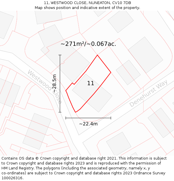 11, WESTWOOD CLOSE, NUNEATON, CV10 7DB: Plot and title map