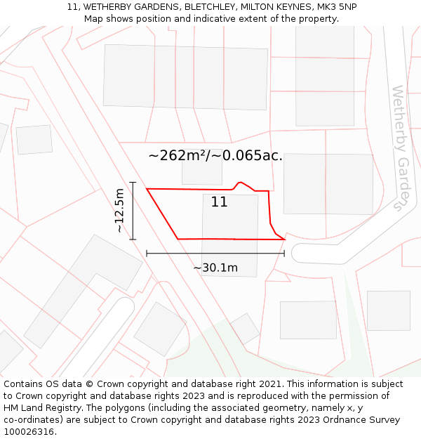 11, WETHERBY GARDENS, BLETCHLEY, MILTON KEYNES, MK3 5NP: Plot and title map