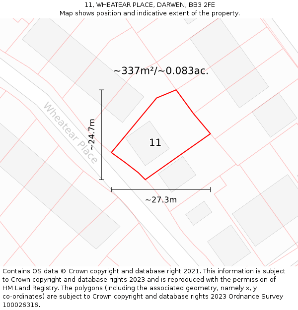 11, WHEATEAR PLACE, DARWEN, BB3 2FE: Plot and title map