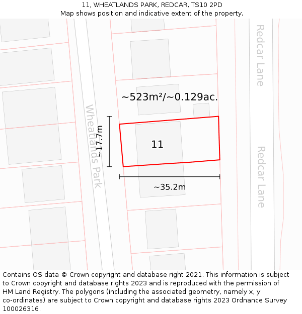 11, WHEATLANDS PARK, REDCAR, TS10 2PD: Plot and title map