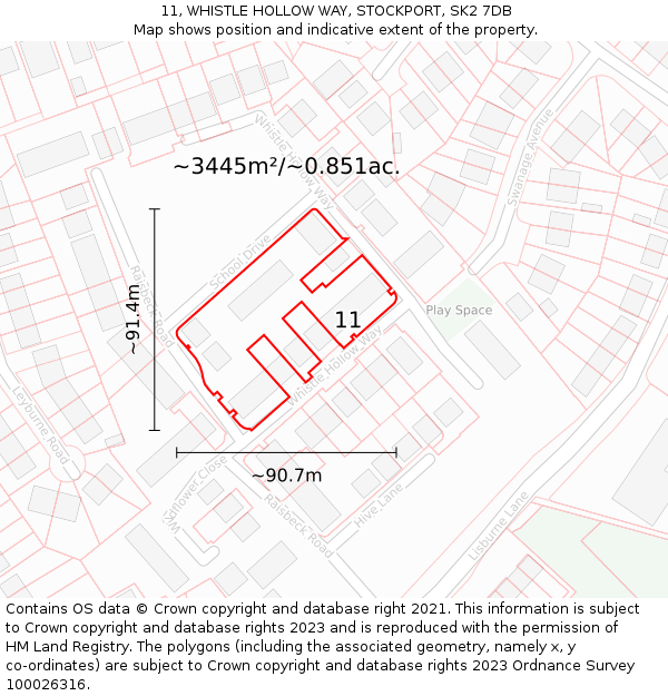 11, WHISTLE HOLLOW WAY, STOCKPORT, SK2 7DB: Plot and title map