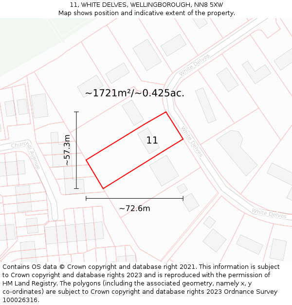 11, WHITE DELVES, WELLINGBOROUGH, NN8 5XW: Plot and title map