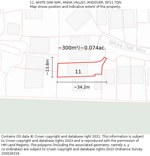 11, WHITE OAK WAY, ANNA VALLEY, ANDOVER, SP11 7QN: Plot and title map