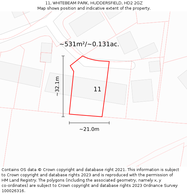 11, WHITEBEAM PARK, HUDDERSFIELD, HD2 2GZ: Plot and title map