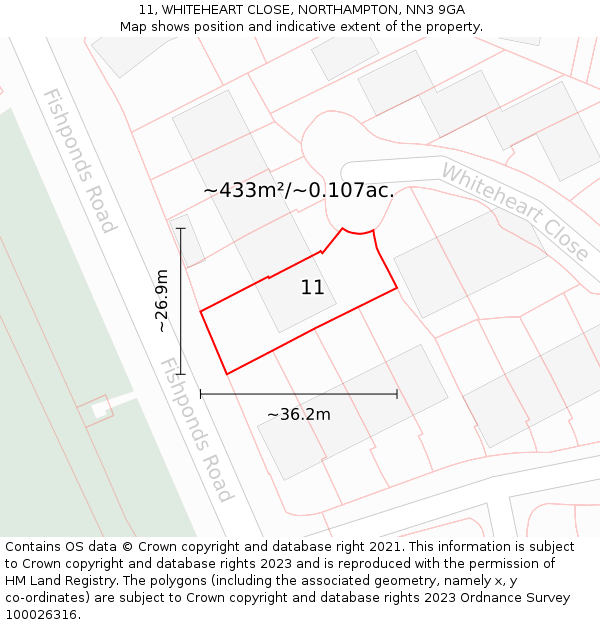 11, WHITEHEART CLOSE, NORTHAMPTON, NN3 9GA: Plot and title map