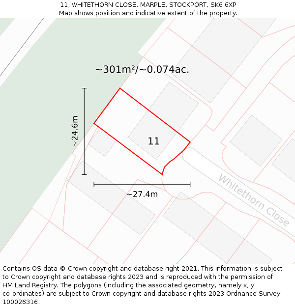 11, WHITETHORN CLOSE, MARPLE, STOCKPORT, SK6 6XP: Plot and title map