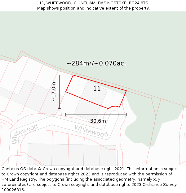 11, WHITEWOOD, CHINEHAM, BASINGSTOKE, RG24 8TS: Plot and title map