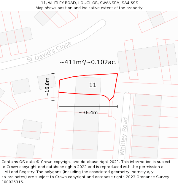 11, WHITLEY ROAD, LOUGHOR, SWANSEA, SA4 6SS: Plot and title map