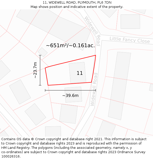 11, WIDEWELL ROAD, PLYMOUTH, PL6 7DN: Plot and title map
