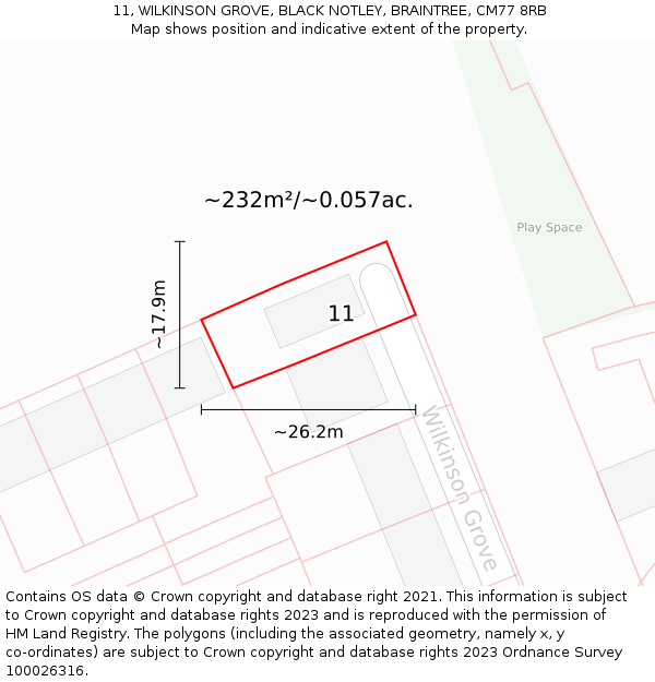 11, WILKINSON GROVE, BLACK NOTLEY, BRAINTREE, CM77 8RB: Plot and title map