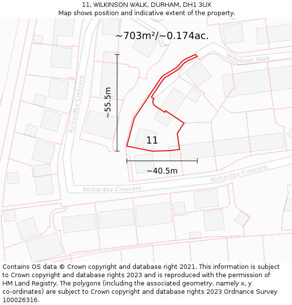 11, WILKINSON WALK, DURHAM, DH1 3UX: Plot and title map