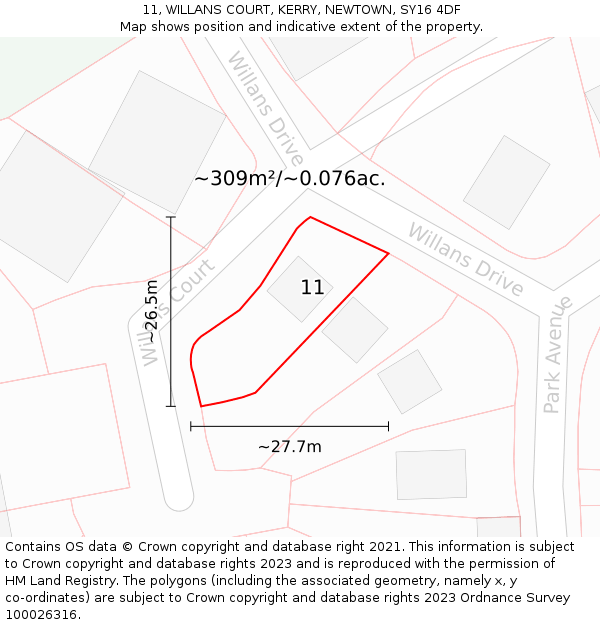 11, WILLANS COURT, KERRY, NEWTOWN, SY16 4DF: Plot and title map