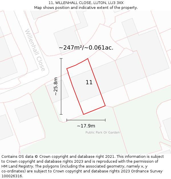 11, WILLENHALL CLOSE, LUTON, LU3 3XX: Plot and title map