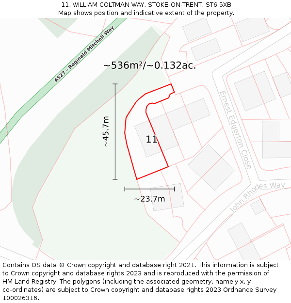 11, WILLIAM COLTMAN WAY, STOKE-ON-TRENT, ST6 5XB: Plot and title map