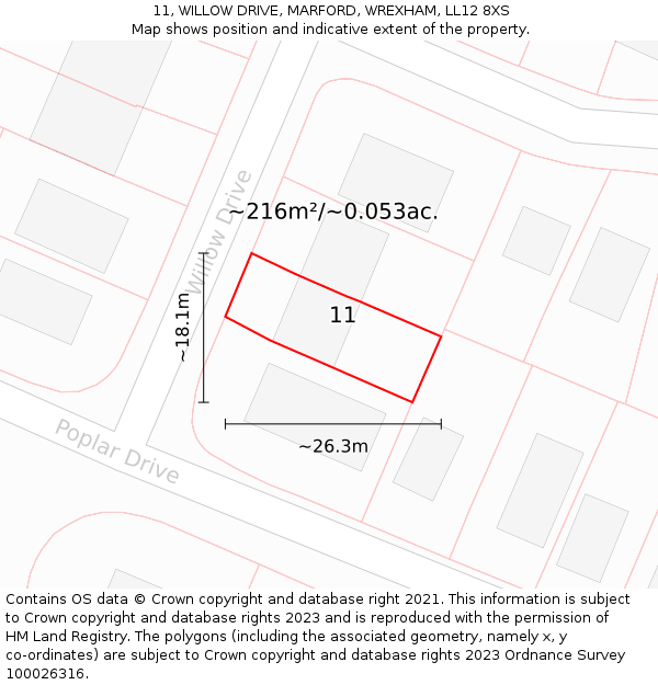 11, WILLOW DRIVE, MARFORD, WREXHAM, LL12 8XS: Plot and title map