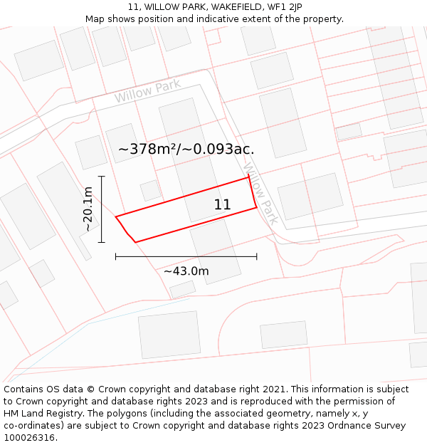 11, WILLOW PARK, WAKEFIELD, WF1 2JP: Plot and title map