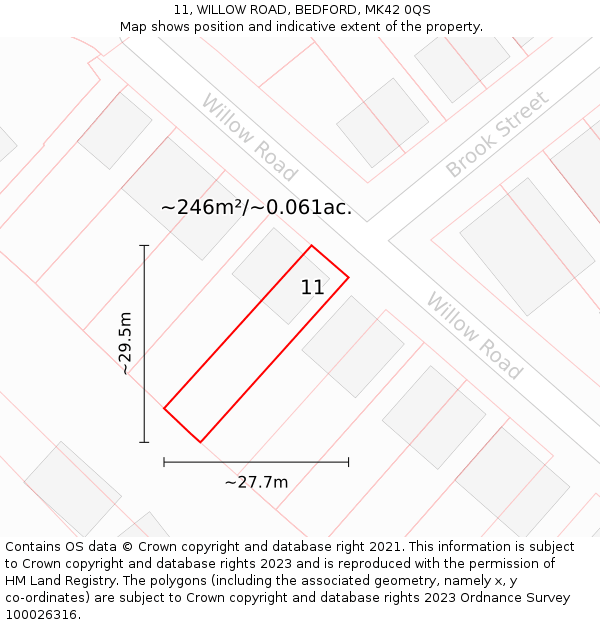 11, WILLOW ROAD, BEDFORD, MK42 0QS: Plot and title map