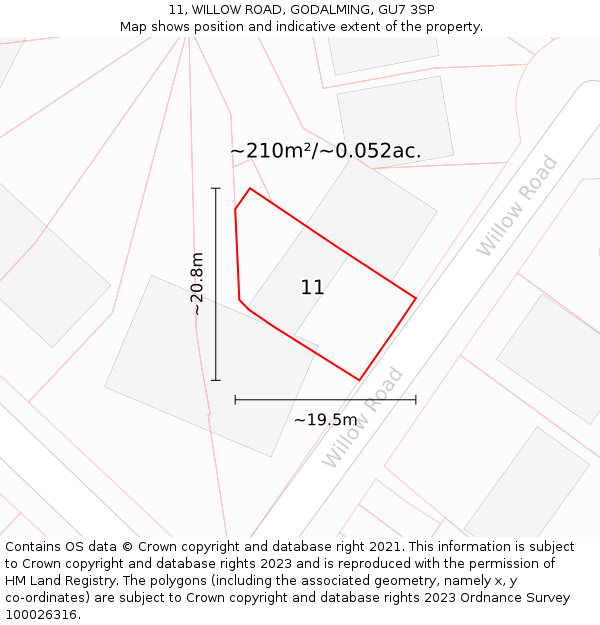 11, WILLOW ROAD, GODALMING, GU7 3SP: Plot and title map