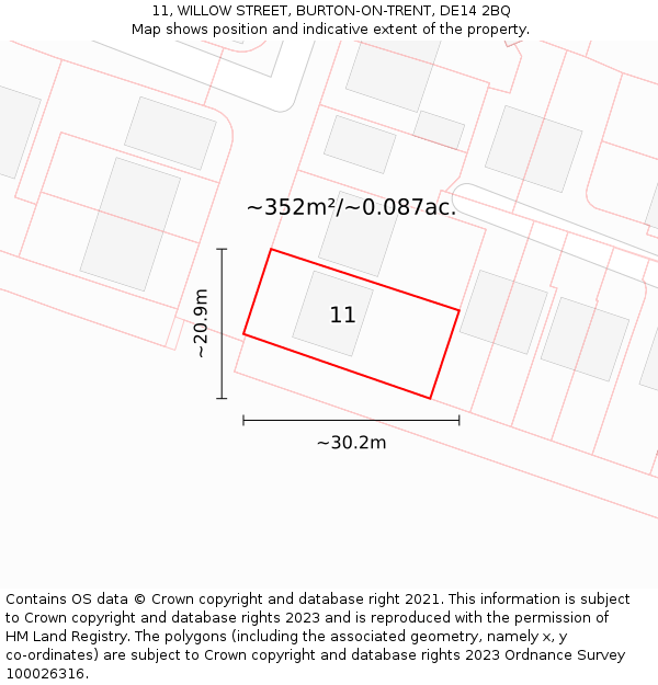 11, WILLOW STREET, BURTON-ON-TRENT, DE14 2BQ: Plot and title map