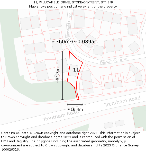 11, WILLOWFIELD DRIVE, STOKE-ON-TRENT, ST4 8FR: Plot and title map