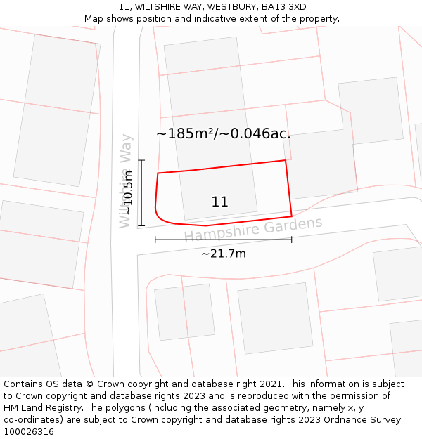 11, WILTSHIRE WAY, WESTBURY, BA13 3XD: Plot and title map