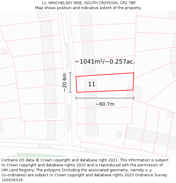 11, WINCHELSEY RISE, SOUTH CROYDON, CR2 7BP: Plot and title map