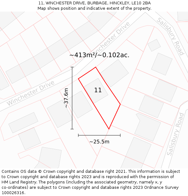 11, WINCHESTER DRIVE, BURBAGE, HINCKLEY, LE10 2BA: Plot and title map