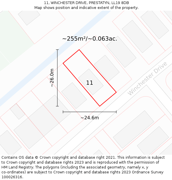 11, WINCHESTER DRIVE, PRESTATYN, LL19 8DB: Plot and title map