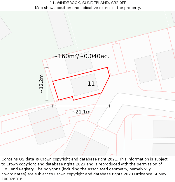 11, WINDBROOK, SUNDERLAND, SR2 0FE: Plot and title map