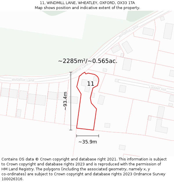 11, WINDMILL LANE, WHEATLEY, OXFORD, OX33 1TA: Plot and title map