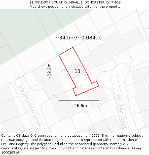 11, WINDSOR COURT, DUNSVILLE, DONCASTER, DN7 4QE: Plot and title map