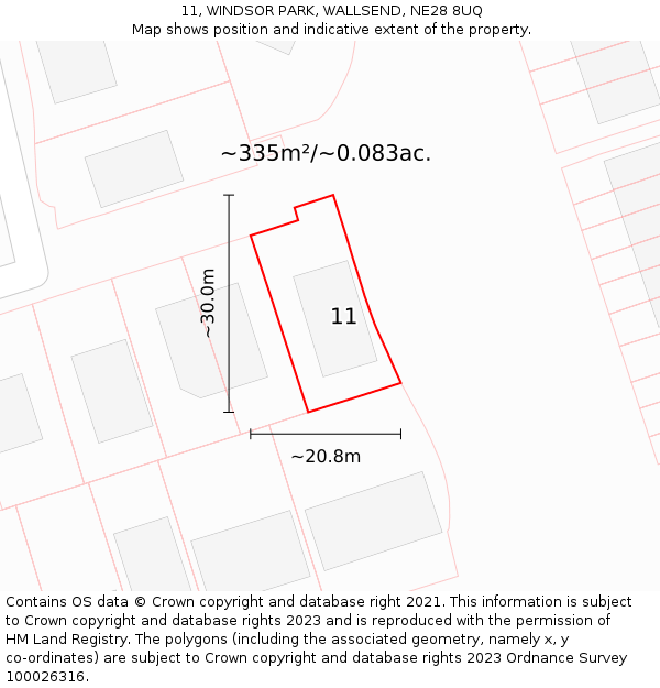 11, WINDSOR PARK, WALLSEND, NE28 8UQ: Plot and title map