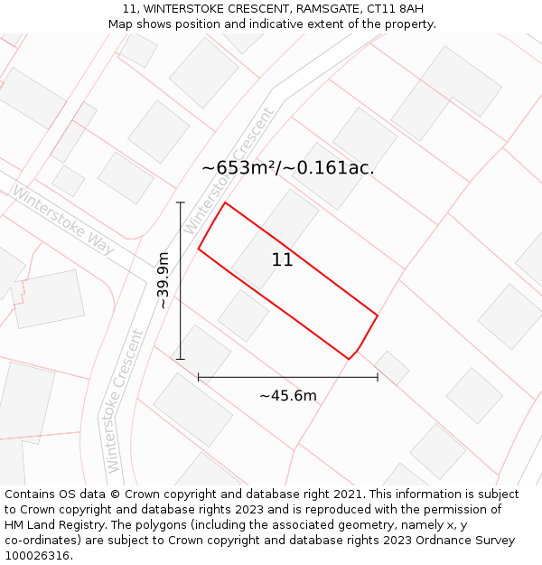 11, WINTERSTOKE CRESCENT, RAMSGATE, CT11 8AH: Plot and title map