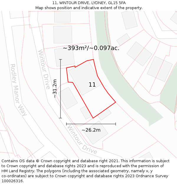 11, WINTOUR DRIVE, LYDNEY, GL15 5FA: Plot and title map