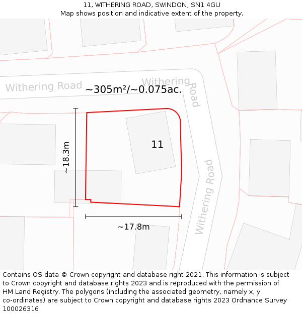 11, WITHERING ROAD, SWINDON, SN1 4GU: Plot and title map