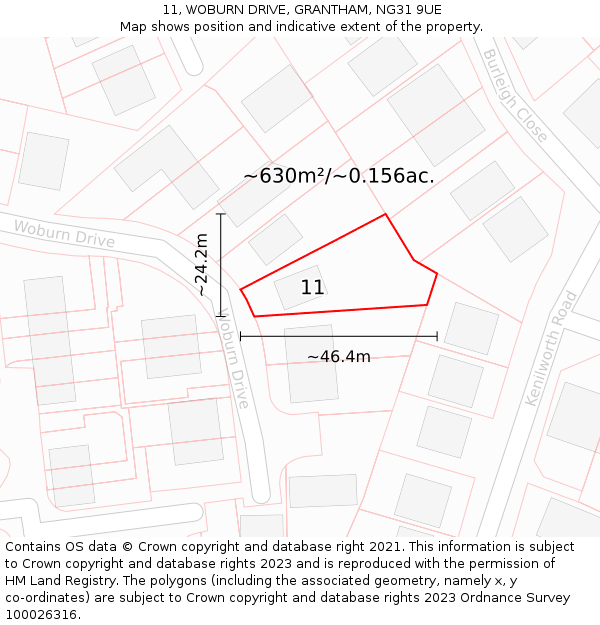 11, WOBURN DRIVE, GRANTHAM, NG31 9UE: Plot and title map