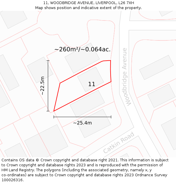 11, WOODBRIDGE AVENUE, LIVERPOOL, L26 7XH: Plot and title map