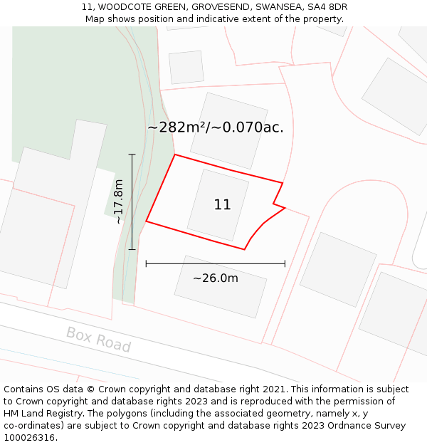 11, WOODCOTE GREEN, GROVESEND, SWANSEA, SA4 8DR: Plot and title map