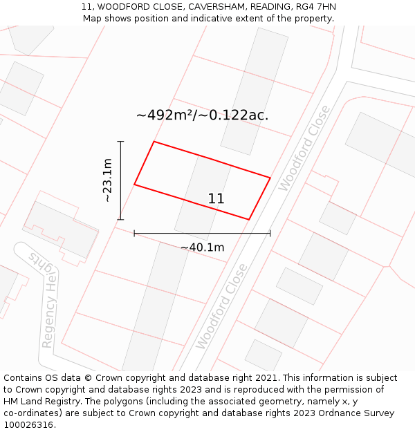 11, WOODFORD CLOSE, CAVERSHAM, READING, RG4 7HN: Plot and title map