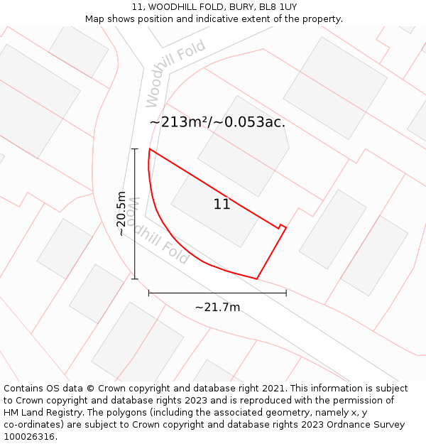 11, WOODHILL FOLD, BURY, BL8 1UY: Plot and title map