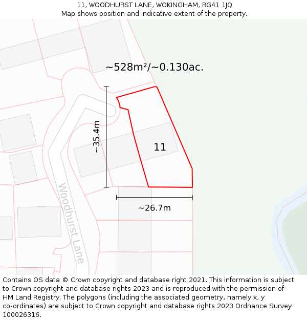 11, WOODHURST LANE, WOKINGHAM, RG41 1JQ: Plot and title map