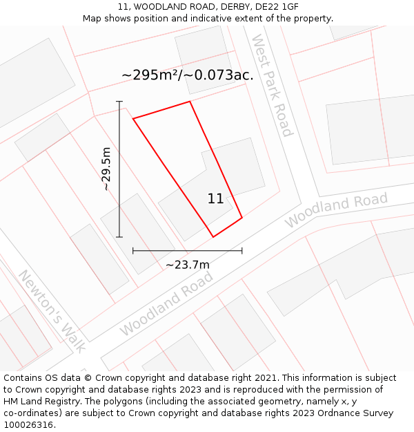 11, WOODLAND ROAD, DERBY, DE22 1GF: Plot and title map