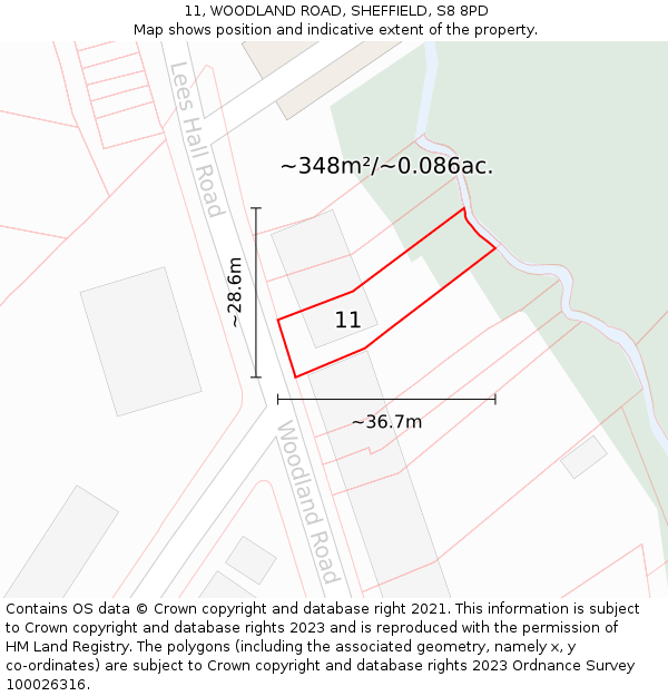11, WOODLAND ROAD, SHEFFIELD, S8 8PD: Plot and title map