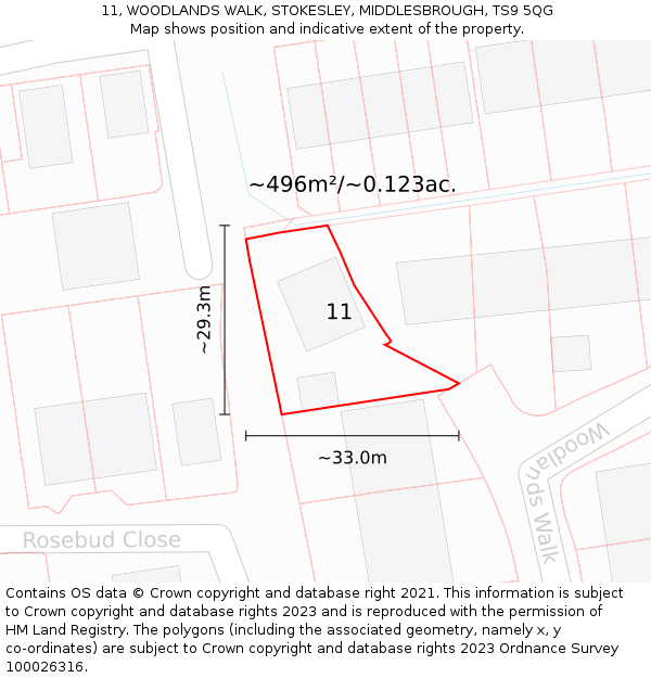 11, WOODLANDS WALK, STOKESLEY, MIDDLESBROUGH, TS9 5QG: Plot and title map