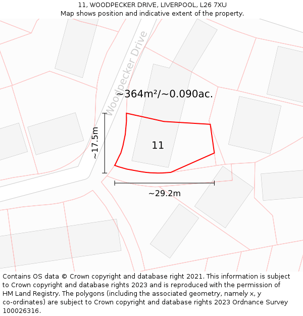 11, WOODPECKER DRIVE, LIVERPOOL, L26 7XU: Plot and title map