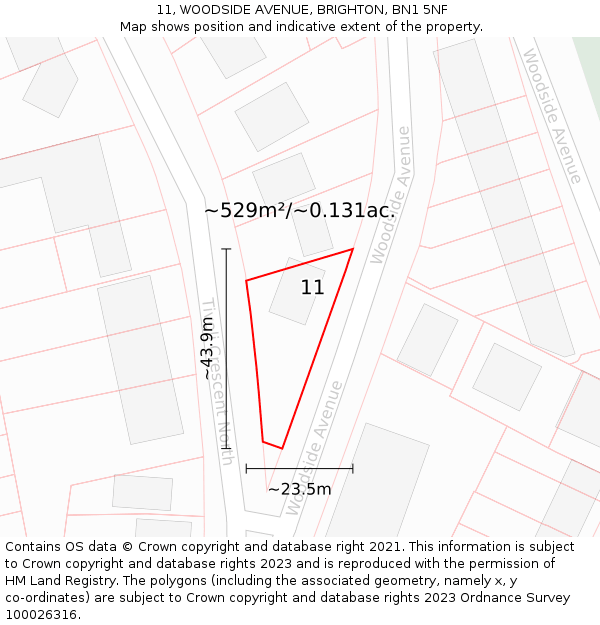 11, WOODSIDE AVENUE, BRIGHTON, BN1 5NF: Plot and title map