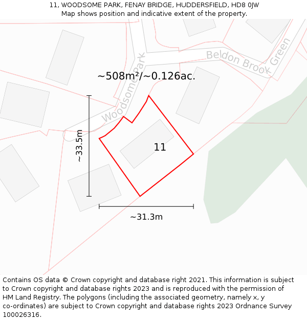11, WOODSOME PARK, FENAY BRIDGE, HUDDERSFIELD, HD8 0JW: Plot and title map
