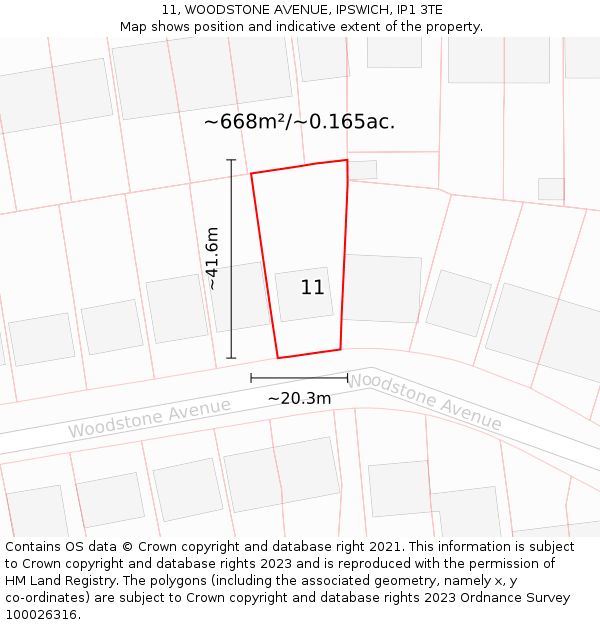 11, WOODSTONE AVENUE, IPSWICH, IP1 3TE: Plot and title map